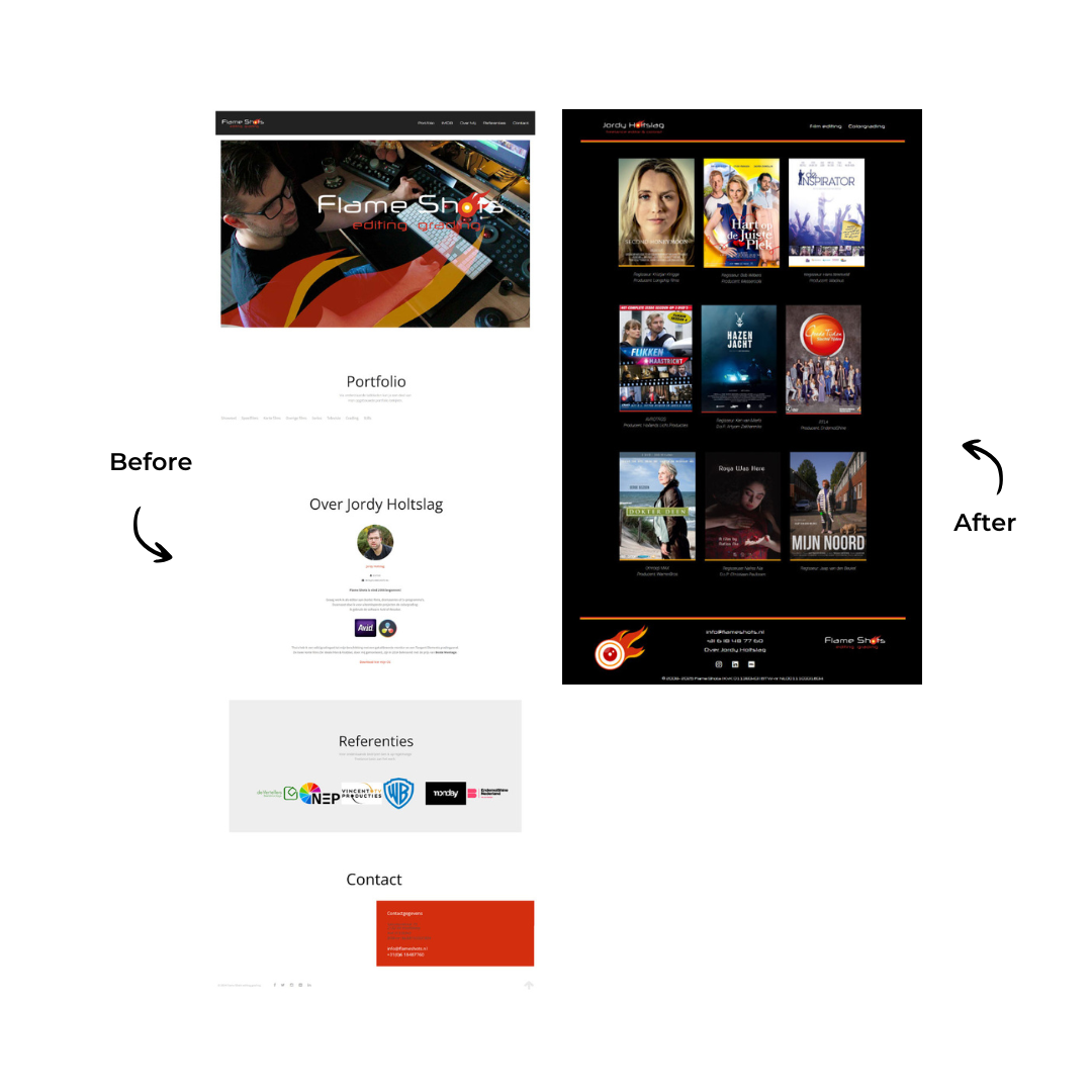 Flameshots ontwerp before - after